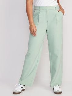 Partially-elasticized extra high-rise waistband, with built-in belt loops.  Concealed double hook-and-bar closure, built-in belt loops, hidden zip fly, and interior stay button.  On-seam diagonal side pockets, with back welt pocket.  Secret-smooth po Suit Pants For Women, Trouser Suit, Green Trousers, Suit Pants, Trouser Suits, Navy Pants, Pair Of Pants, Trouser Pants, Petite Size