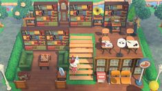 an aerial view of a living room and dining area in the animal crossing game