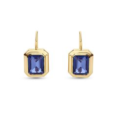 7.39 Cts Tanzanite Colored Doublet Quartz Earring in Brass January Birthstone Jewelry, Tanzanite Jewelry, April Birthstone Jewelry, September Birthstone Jewelry, March Birthstone Jewelry, Yellow Jewelry, Brown Jewelry, June Birthstone Jewelry, August Birthstone Jewelry