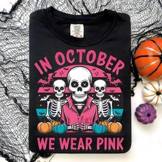 Pink Halloween Shirt, Pink Ribbon Png, Pink Skeleton, Roses Png, Rose Png, Ribbon Png, In October We Wear Pink, Pink Halloween, Wear Pink