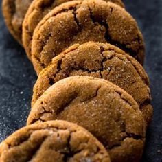 several cookies are lined up on a table