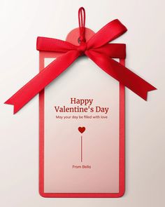 a valentine's day card with a red ribbon tied around the top of it