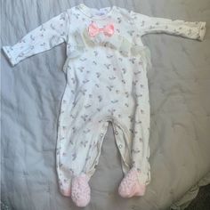 Never Worn. Cute And Soft Material. Cute White Onesie For Bedtime, Cute White Bedtime Onesie, White Onesie For Baptism In Spring, 9th Month, Soft Material, Pink White, Kids Shop, One Piece, Pink