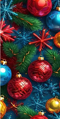 an image of christmas ornaments on a blue background