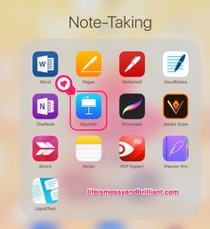 an iphone screen showing the icons for different types of notes and writing materials on it