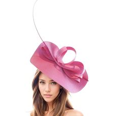 Hats By Cressida Wedding Guest Fascinator & Kentucky Derby Oaks Hats Fuchsia Pink Wedding Fascinator Avery Hot Pink Kentucky Derby Fascinator Avery Fascinator Hat is made with a Free form base trimmed with bow loops and a quill Base measures 14 inches wide This Hot pink Fascinator is Mounted with a matching headband. If you prefer a headband to match your hair, please make a note at check out what colour headband you want. This Red Fascinator is perfect for any special occasion like a wedding, bridal shower or ladies day at the races such as Royal Ascot, Kentucky Derby, Kentucky Oaks, and Melbourne Cup. We make each hat to order just for you, we would prefer if you did not order for choice. If colour match is important to you please ask for free fabric swatch to be sent to you - this reduc Pink Fascinator For Royal Ascot Races, Pink Fascinator For Royal Ascot, Adjustable Pink Top Hat For Summer, Elegant Pink Fascinator For Kentucky Derby, Fitted Pink Top Hat For Summer, Elegant Pink Headpiece For Royal Ascot, Pink Fitted Top Hat For Summer, Elegant Pink Summer Hat, Elegant Pink Headpieces For Races