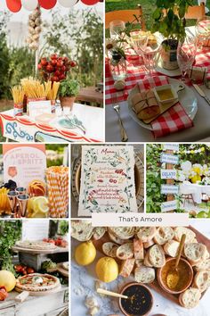 a collage of pictures with food and decorations