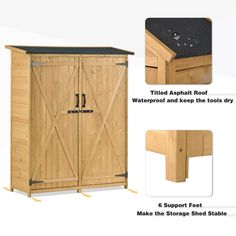 an image of a wooden storage cabinet with its doors open and instructions on how to build it