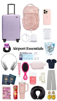 an assortment of travel essentials with the words airport essentials