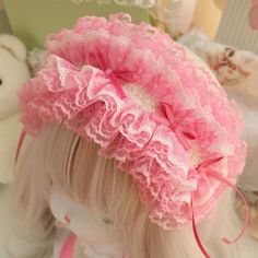 Elevate your kawaii look with this handmade pink sweet bowknots lace hairband. This adorable hair accessory features delicate lace and charming bowknots, adding a touch of whimsy to your outfit. Handcrafted with care, this hairband is perfect for adding a pop of cuteness to any ensemble.  Please note that this product includes only the hairband. Pink Whimsical Headband Headpiece, Whimsical Pink Headpiece With Matching Headband, Cute White Headband With Pink Bow, Adjustable Pink Headband With Bow, Adjustable Pink Bow Headband, Whimsical Pink Headpieces For Gifts, Whimsical Pink Headpieces As Gift, Cute Pink Bow Headband As Gift, Pink Headband With Decorative Bow As Gift