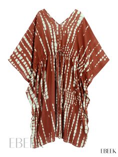 Ebeek - Vibrant Tie Dye Cover Up Dress in V-Neck Loose Fit Design - A Stylish Non-Stretch Caftan for Fashion-Conscious Women, Ideal for Beachwear and Swimwear as well as Everyday Clothing Casual Brown Kaftan For Spring, Casual Brown V-neck Kaftan, Summer Printed Brown Kaftan, Summer Brown Printed Kaftan, Brown Summer Loungewear Dress, Casual Brown Kaftan For Vacation, Summer Beach Cover-up Brown Kaftan, Summer Brown Kaftan For Beach Cover-up, Summer Brown Kaftan For Beach