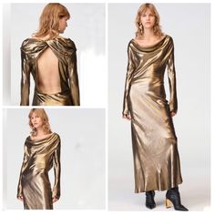 Limited Edition Luxurious Zara Maxi Dress Made Of 100% Cupro. Flowy Shirt With Long Sleeves. Side Ruched Detail And Open Back. A-Line Silhouette. Silky Smooth. Unlined. %100 Cupro Color: Gold Size M Approximate Measurements Pit To Pit 18.5-19” Waist 14.5-15” Length 61” New With Tag/ No Flaws Pet/ Smoke Free Home Offers Welcome Chic Elegant Romantic Event Feminine Smooth Retro Zara Long Dress, Pink Flowy Dress, Blush Colored Dress, Silky Maxi Dress, Zara Limited Edition, Zara Midi Dress, Zara Maxi Dress, Tie Waist Maxi Dress, Taupe Dress