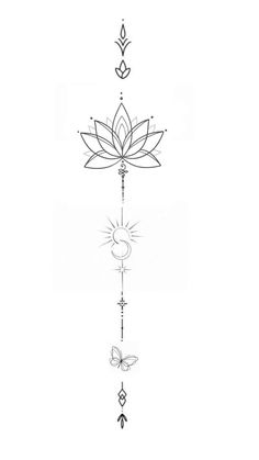 a line drawing of a lotus flower and two butterflies