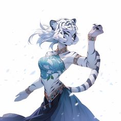 Anthropomorphic white tiger dancer. Arte Fantasy, Female Character Design, Cat Girl, Creature Design, Character Design Inspiration, Character Concept