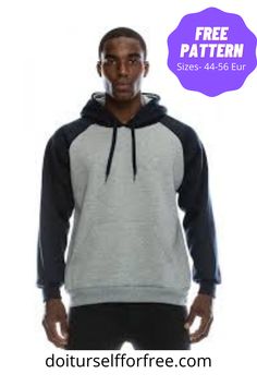 a man wearing a gray and black hoodie with the words free pattern on it