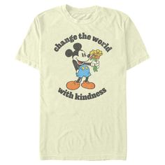 Who knew that dressing "mousey" could be so cute!? Celebrate Walt Disney's most iconic characters with this officially licensed Disney Mickey Mouse and Friends Change the World with Kindness Men's Graphic T-Shirt. This adorable tee features a graphic of retro Mickey Mouse holding a bouquet of flowers with the text: "Change the World with Kindness," across the front. Add this tee to your Disney collection for the perfect style on your next trip to Disneyland! Mickey Food, Friends Change, Mickey Mouse Shirt, Food Shirt, Mickey Mouse And Friends, Men's Graphic T Shirt, Lifestyle Clothing, Girls Fashion Clothes, Mickey And Friends