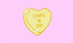 the words chips n dip are written on a heart shaped badge with an airplane flying over it