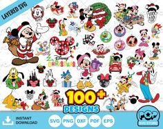 mickey mouse and friends clipart bundle for the disney world theme park, including 100 designs