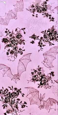 an image of bats and flowers on a pink background