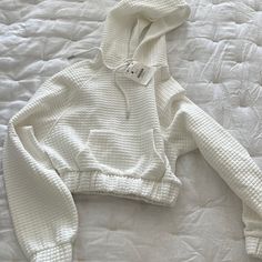 New, Never Worn, White Crop Quilted Asos Hoodie Casual Waffle Knit Hoodie, Casual Hooded Waffle Knit Top, Casual Long Sleeve Waffle Knit Hoodie, Waffle Knit Hoodie For Loungewear, Hooded Waffle Knit Loungewear Hoodie, Casual Waffle Knit Hooded Hoodie, Long Sleeve Waffle Knit Hoodie For Loungewear, Cotton Waffle Knit Hooded Hoodie, White Cozy Sweater With Drawstring Hood