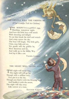 an old children's book page with a child reaching up to the stars