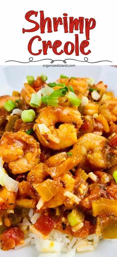 shrimp and vegetable stir fry with rice on a white plate