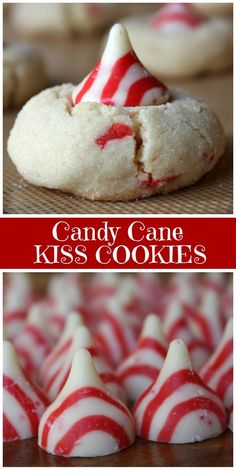 candy cane kiss cookies with white and red stripes