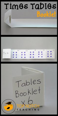 three different types of paper are shown with the words times tables booklet written on them