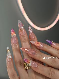 Sculpted Flower Nails, Colorful Summer Nails, Island Nails, Pretty Gel Nails