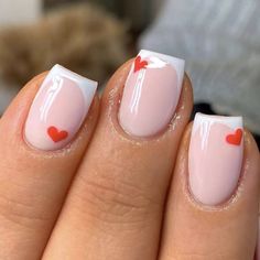 24pcs Minimalist Valentine¡¯s Day False Nail Short Square Press on Nail Nail Art Gel Mani Short Nails Natural, Gel Mani Short Nails, Nail Design Square, Short Nails Natural, Red Nail Design, Nail Polish Art Designs, Short Fake Nails, Square Nail Designs, Red Love