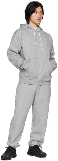 Cotton-blend fleece hoodie. · Drawstring at hood · Swoosh embroidered at chest · Kangaroo pocket · Rib knit hem and cuffs Please note that this item may be shipped only within North America. Supplier color: Dark grey heather/White Nike For Men, Nike Sale, Heather White, Air Zoom, Drawstring Hoodie, Nike Outfits, Lounge Pants, Fleece Hoodie, Luxury Streetwear