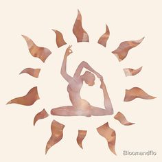 a woman doing yoga in front of a sun