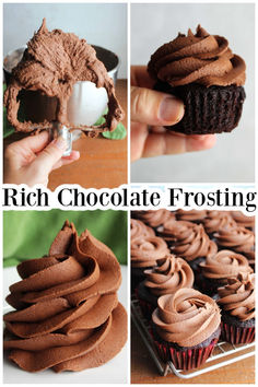 chocolate frosted cupcakes with rich chocolate frosting in the middle and on top