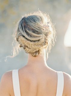 Intricate Braided Updo, Bridal Hairstyles With Braids, Wedding Haircut, Unique Wedding Hairstyles, Beachside Wedding, Hair Photography, Blue Wedding Bouquet, Beach Wedding Hair