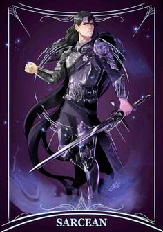 an anime character holding two swords in his hand and wearing a black outfit with silver accents