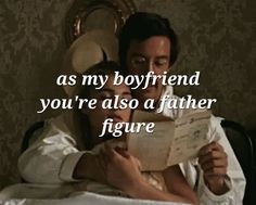 a man reading a book to a woman in bed with the caption as my boyfriend you're also a father figure