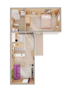 an overhead view of a two bedroom apartment