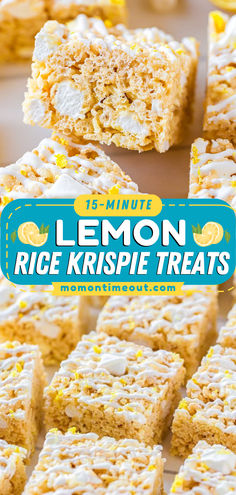 Your new favorite spring food idea! It's easy and ready in minutes. Thanks to that bright, bold flavor, these Lemon Rice Krispie Treats are much better than the original. So delicious! Save this Easter dessert recipe! Adorable Desserts, Easy Rice, Cereal Bar