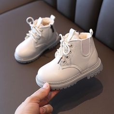 Color: White, style: Unfleeced, Size: 23 Kids Leather Boots, Children Running, Toddler Snow Boots, Boots For Girls, Kids Winter Boots, Waterproof Leather Boots, All Black Shoes, Fur Shoes