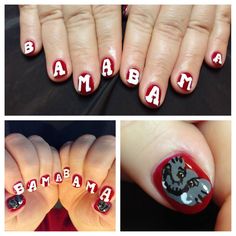 Bama nails, Bama nail art, Bama NailArt, nails, NailArt nail art, Alabama Alabama Football Nails, Alabama Nail Art, Fingernail Art, Pedicure Nail Designs, Acrylic Ideas