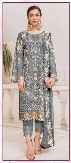 Gorgeous new design, trendy and perfect for weddings! Pakistani and Indian style. We have different colours available! material only. Silver Embroidered Dress For Eid, Bollywood Style Silver Embroidered Dress, Elegant Gray Festive Dupatta, Designer Semi-stitched Gray Dupatta, Gray Zari Work Dupatta For Eid, Festive Designer Gray Dupatta, Elegant Semi-stitched Gray Dupatta, Elegant Gray Dupatta For Festive Occasion, Traditional Gray Salwar Kameez With Dupatta