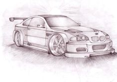 a pencil drawing of a bmw car