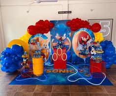 sonic the hedgehog birthday party with balloons and decorations