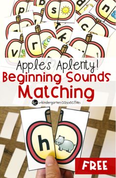 an apple themed beginning sounds matching game for kids