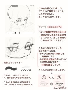 an anime character's face and eyes with different expressions, including the eyeliners