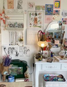 a cluttered room with many things on the wall