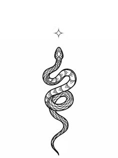 a black and white drawing of a snake with its tail curled in the shape of a spiral