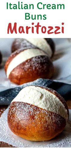 italian cream buns with marfiozzi in the background and text overlay