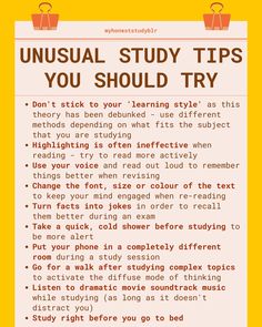 a poster with the words unusual study tips you should try