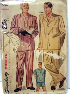 Men's Pajamas Vintage Sewing Pattern Simplicity 2207 Size Medium The look of the post war years, 1940's Pajama Aesthetic, 70s Sewing, Mens Pajama, Men's Pajamas, 1950s Mens, Short Pajamas, Pajama Pattern, Lady Style, Simplicity Sewing